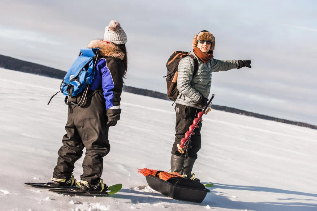 Snowshoeing and Ice Fishing trip in Arctic Wilderness