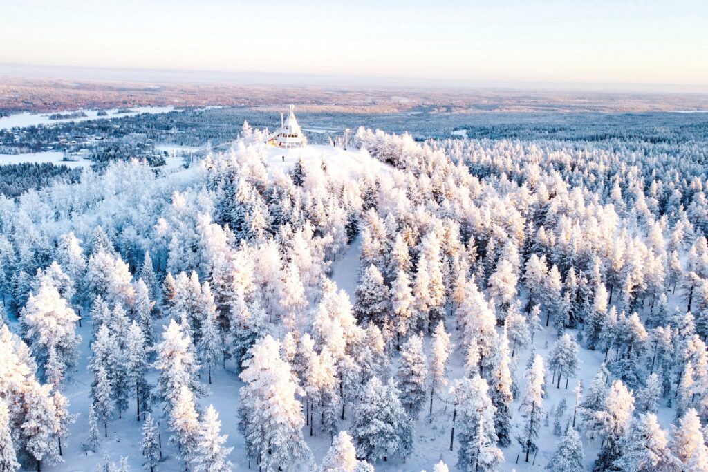 Stunning views of the snowy Taiga forest