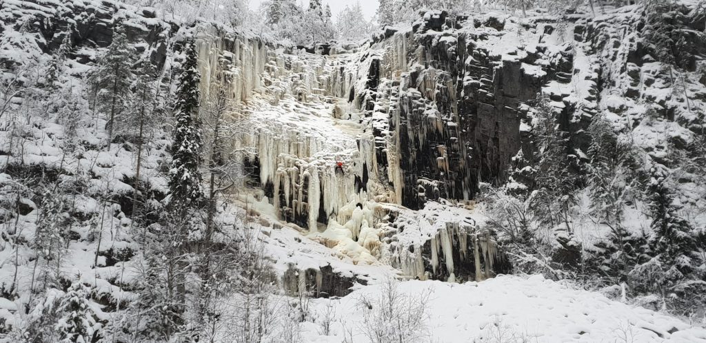 Korouoma Canyon Ice Climbing on frozen waterfalls
